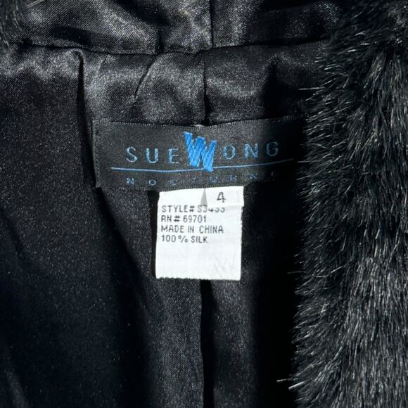 Vintage Sue Wong Floral Embroidered Silk Duster Coat 4 Faux Fur Long Black - Picture 8 of 8